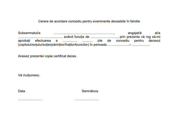 Cerere pentru zile libere deosebite